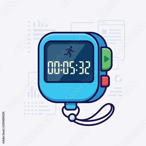 Digital Sport Stopwatch with Running Person Icon for Fitness Tracking Illustration