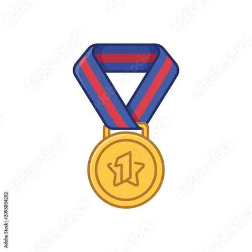 First Place Gold Medal with Red and Blue Ribbon Icon