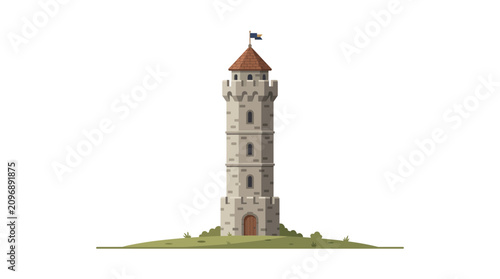 Medieval Stone Castle Tower Illustration Isolated on White Background
