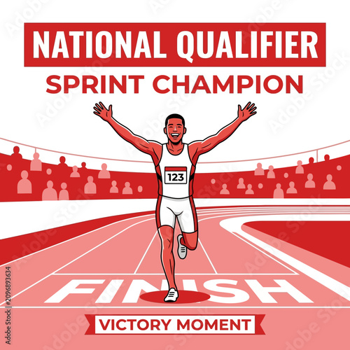 Athletic Victory Celebration Sprinting Champion National Qualifier Winner