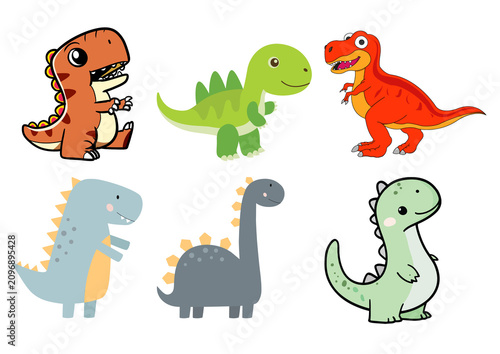 set of funny cartoon dinosaurs