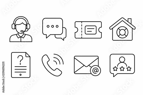Customer Support and Help Desk Service Icons Pack Outline Vector