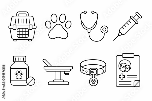 Veterinary Clinic and Animal Healthcare Icons Pack Outline Vector