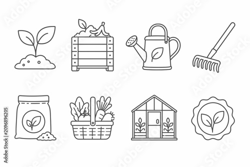 Organic Farming and Vegetable Gardening Icons Pack Outline Vector