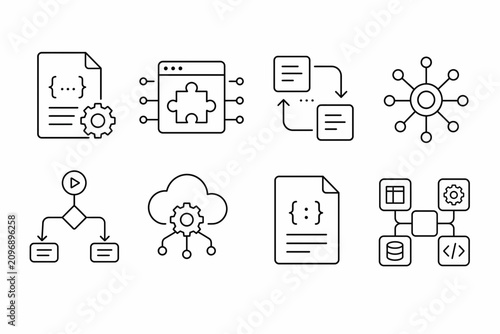 API Integration and Software Development Icons Pack Outline Vector