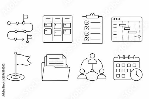 Project Management Thin Line Icons Pack Vector