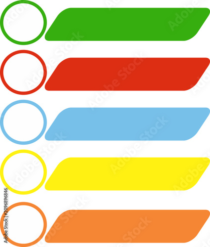 Infographic set of labels. 5 steps sequence layout. Work flow presentation background graphic elements.