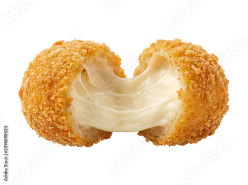 Crispy Fried Mozzarella Cheese Ball with Stretchy Melted Cheese Isolated on Transparent Background