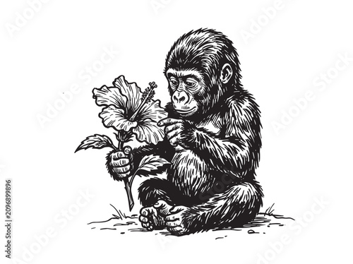 Photography Vintage circus monkey holding flower