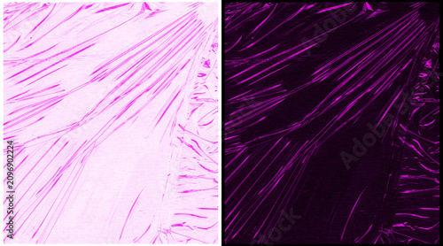Fotografía Abstract purple plastic wrap texture, wrinkled cellophane film background, crump