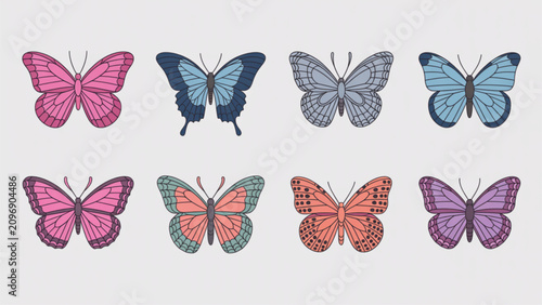 Colorful butterflies flying in a cheerful formation with vibrant wings Vector, illustration