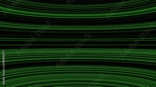 Abstract green horizontal lines on a dark background with a subtle curved distortion, creating a dynamic and futuristic visual effect.