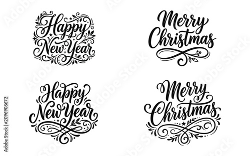 фотографія Elegant hand lettered typography for holiday greetings 'happy new year' 'merry c