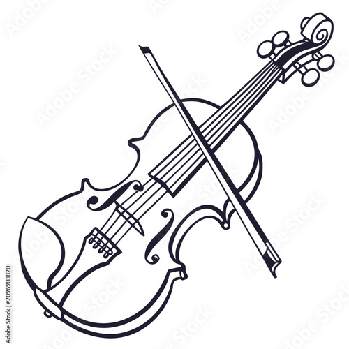Fotografía Elegant violin with bow and leaf ornaments vector illustration artistic musical instrument drawing with natural decor isolated on white background for creative design projects and branding materials