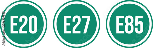 E Number Food Additive Icons Set with E20, E27, and E85 Labels for Food Packaging, Ingredient Identification, Nutrition, and Product Marking
