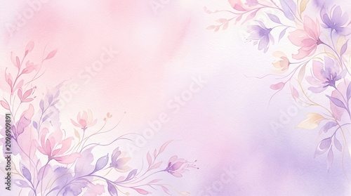 Pastel floral background with watercolor flowers and leaves