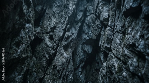 Dark rocky cave wall with jagged stone formations and mysterious shadows