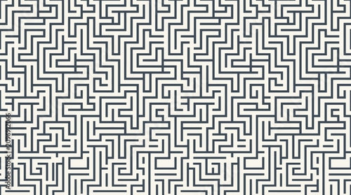 Fotografija Intricate Monochrome Maze Pattern of Interlocking Geometric Lines with Repeating Tessellations