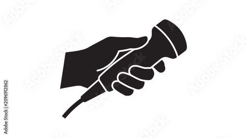 Bild auf Leinwand Hand Holding Microphone Silhouette Against White Background