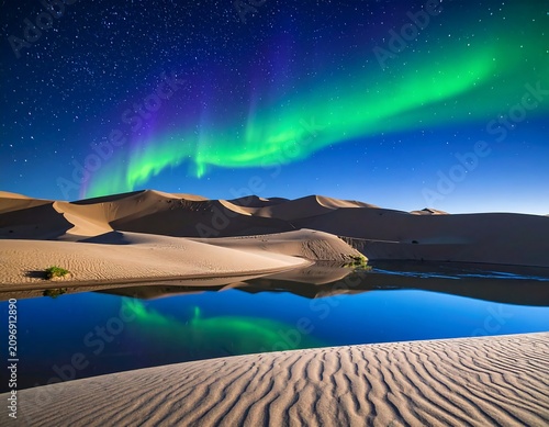 Aurora Borealis illuminating a serene lake at night.