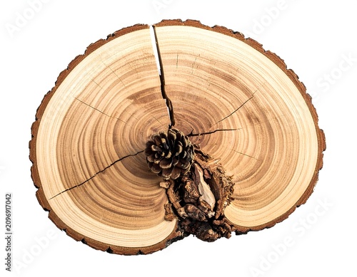 A cross-section of a tree trunk with a knot