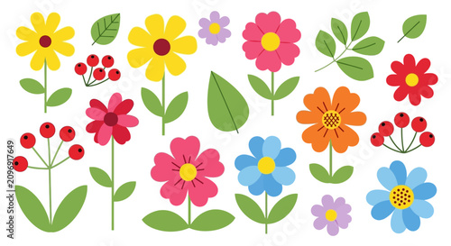 Fotografie A vibrant and whimsical collection of assorted colorful vector illustrations featuring playful icons, imaginative characters, and decorative elements on a clean white background