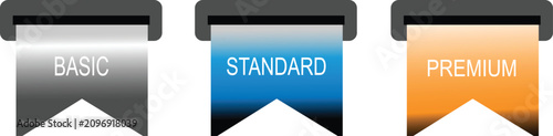 Tableau sur toile Pricing plan ribbon banners set, basic standard and premium service level labels