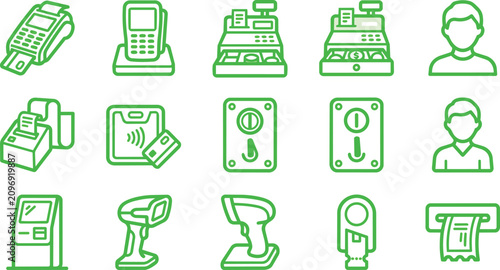 Green retail payment and point of sale transaction icons