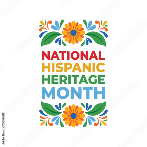 Foto National hispanic heritage month text with colorful flower decoration and ethnic