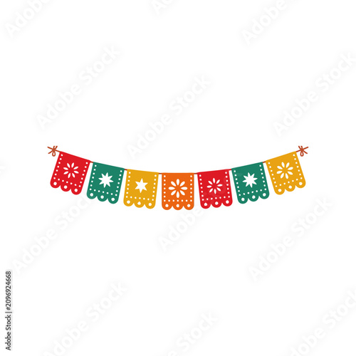 Colorful mexican papel picado paper flags banner for festive celebration and party decoration