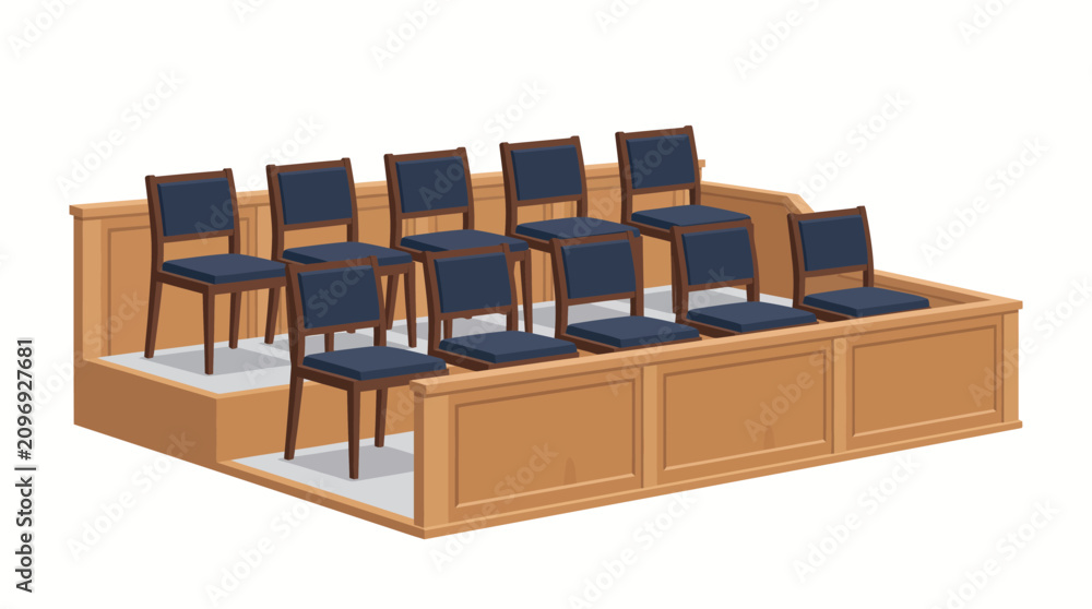 Obraz premium Empty Wooden Jury Box with Rows of Chairs in a Courtroom Setting for Legal Proceedings