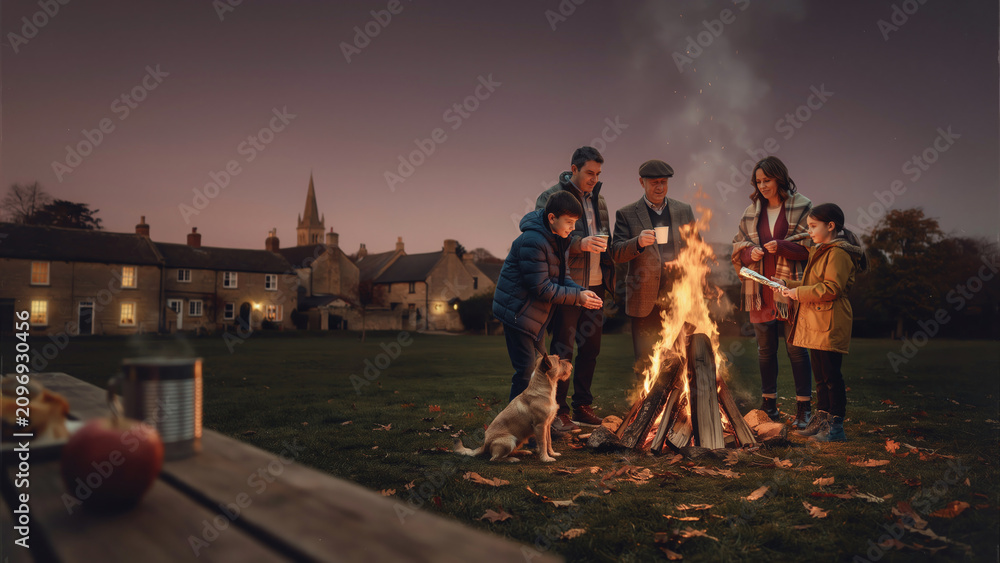 Fototapeta premium Bonfire Night celebration with vintage film aesthetic, glowing amber light