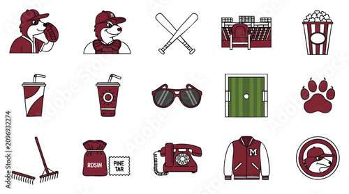 Flat colorful vector icons of sports equipment and outdoor activities with isolated elements on white background, concept for fitness apps, educational materials, and recreational event promotions
