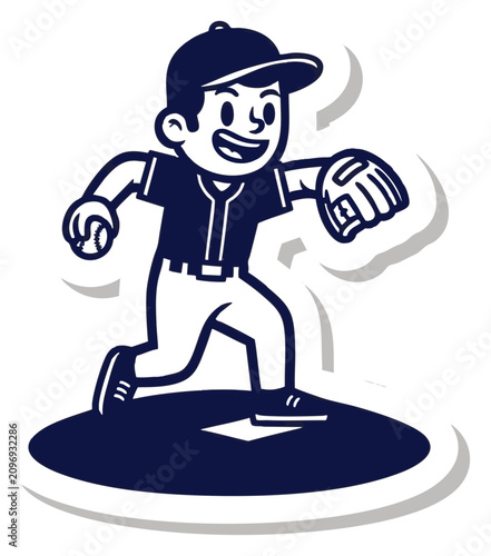 Joyful cartoon baseball player sliding into home plate with dynamic motion lines, concept for sports enthusiasm, team spirit, and youth activity illustrations, ideal for children's books, sports