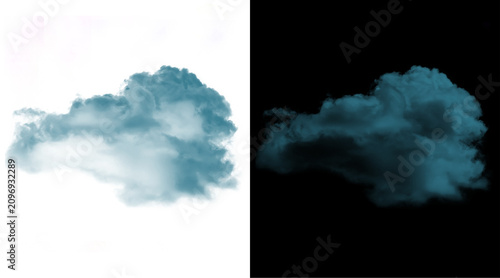 Tableau sur toile Dramatic blue storm cloud isolated on white and black backgrounds, moody cumulus