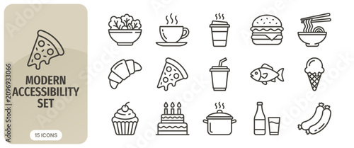Set of food and drink line icons modern accessibility set for restaurant, cafe, menu, delivery, cooking, and food industry vector illustration