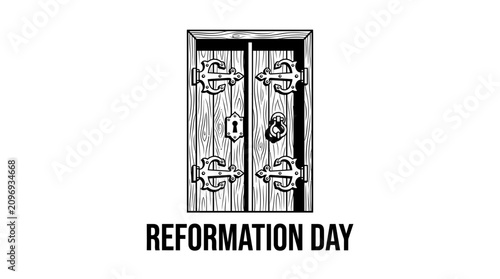 Medieval Wooden Door Illustration with Reformation Day Text