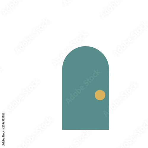 Teal arched door with yellow knob