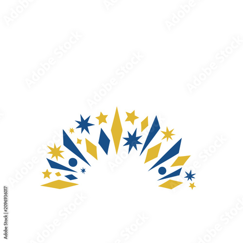 Abstract Starburst and Diamond Shapes in Blue and Gold
