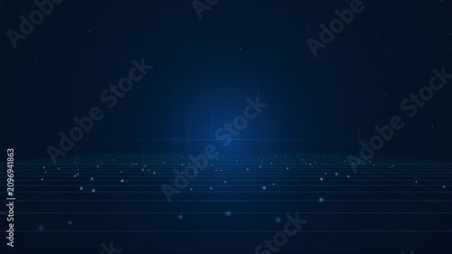 Abstract digital landscape with glowing particles and grid lines, representing data flow and technology concepts
