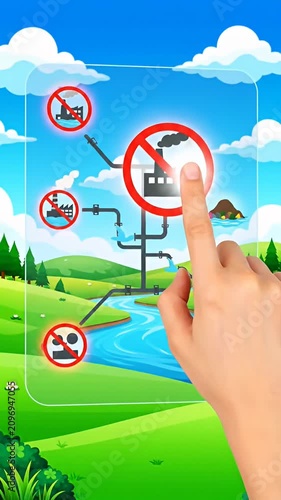 Digital environmental monitoring interface displaying water pollution data.