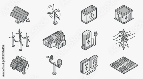 Obraz na płótnie Creative Isometric Illustrations of Renewable Energy and Smart Grid Technology C