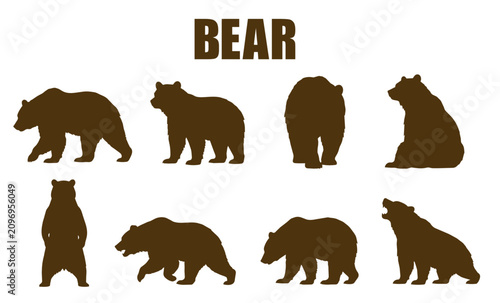 Schilderij op canvas 熊のシルエットセット 8種類 Bear Silhouette Collection｜歩く・立つ・座る・吠える・野生動物ベクター素材 Wildlife Vecto