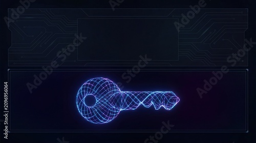 digital key generated using quantum cryptography technology on dark background