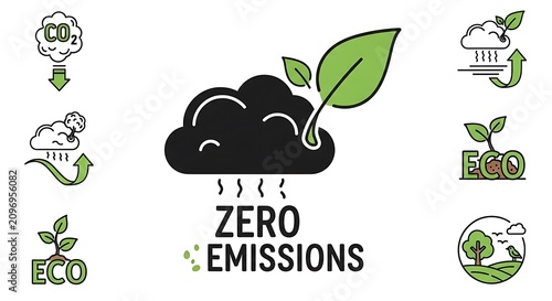 Eco friendly zero emissions electric car with green leaves.