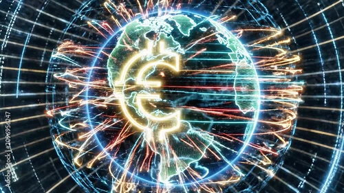 A futuristic illustration of the Earth with vibrant lines and circuits