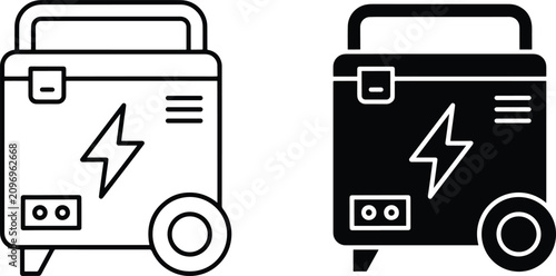 Portable Electric Generator Vector Icon Set, Minimalist Backup Power Silhouette and Line Art Collection, vector, illustration, silhouette.