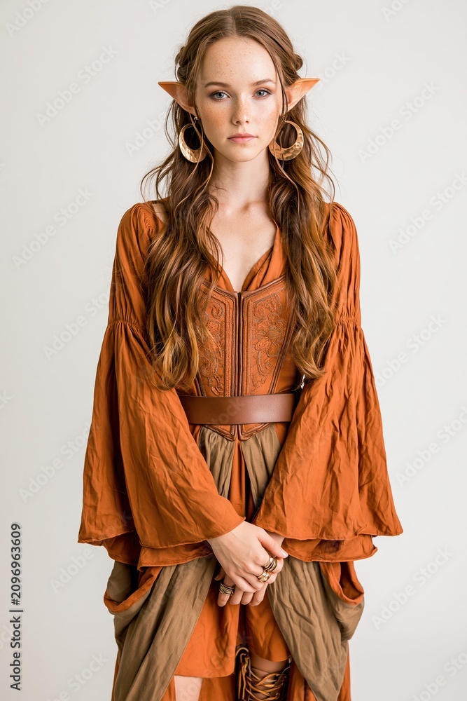 Fototapeta premium Elegant Fantasy Elf Woman in Earthy Tones