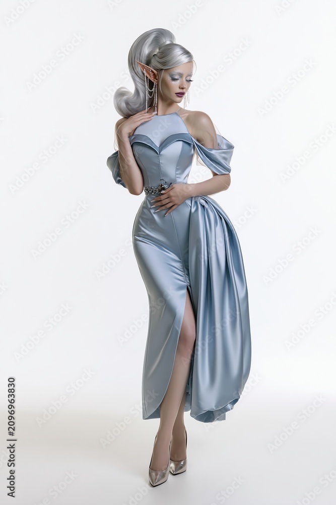Fototapeta premium Elegant Fashion Portrait with Silver Dress