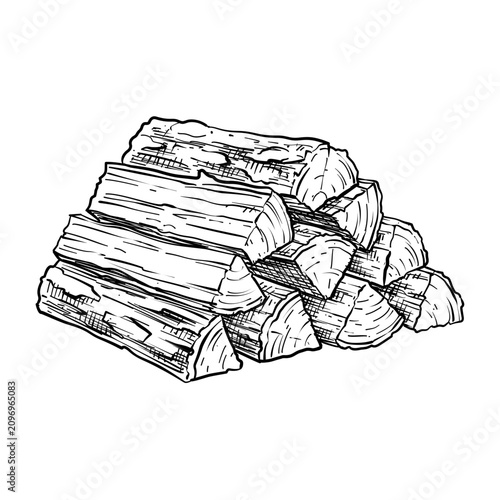 stack of firewood vector line art hand drawn illustration